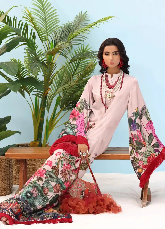Resort by Musferah Pret Printed Silk 1 Piece Suit Blush Rose